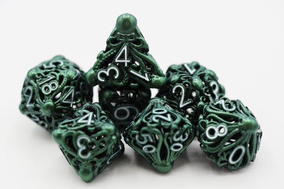 Mind Eater: Green - Hollow Metal RPG Dice Set - Bards & Cards