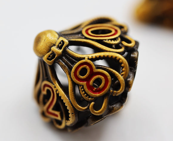 Mind Eater: Gold - Hollow Metal RPG Dice Set - Bards & Cards