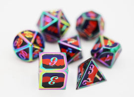 Polyamorous Pride Flag - Metal RPG Dice Set - Bards & Cards
