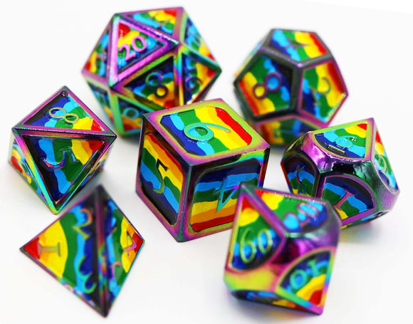 Rainbow Pride Flag - Metal RPG Dice Set - Bards & Cards