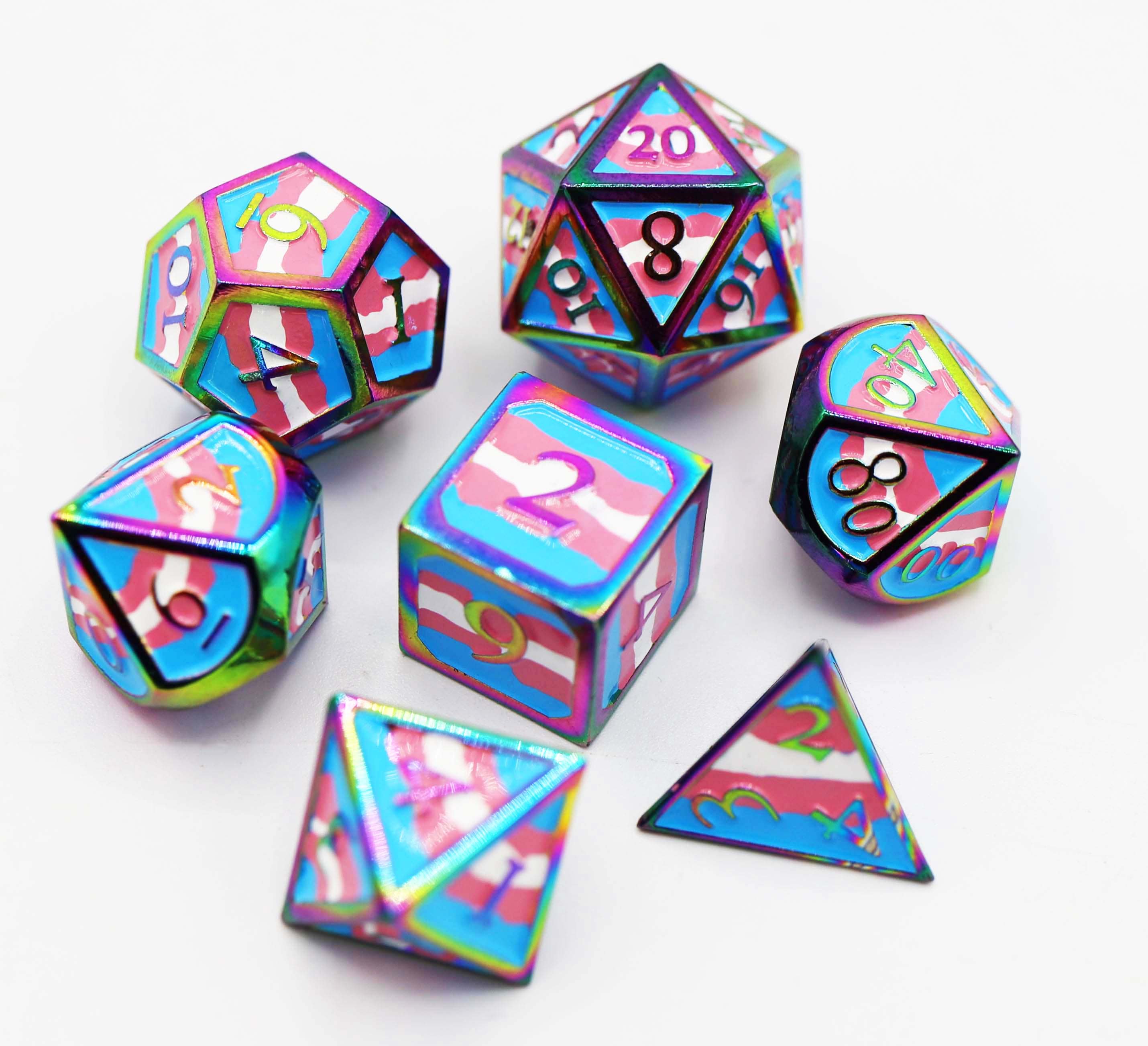 Transgender Pride Flag - Metal RPG Dice Set - Bards & Cards